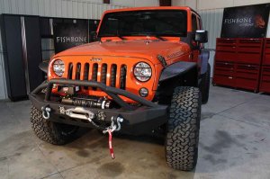 Jeep Wrangler Unlimited Front Winch Bumper - Fishbone Offroad - Full Width with LEDs - Black textured powder coat - `07-`18